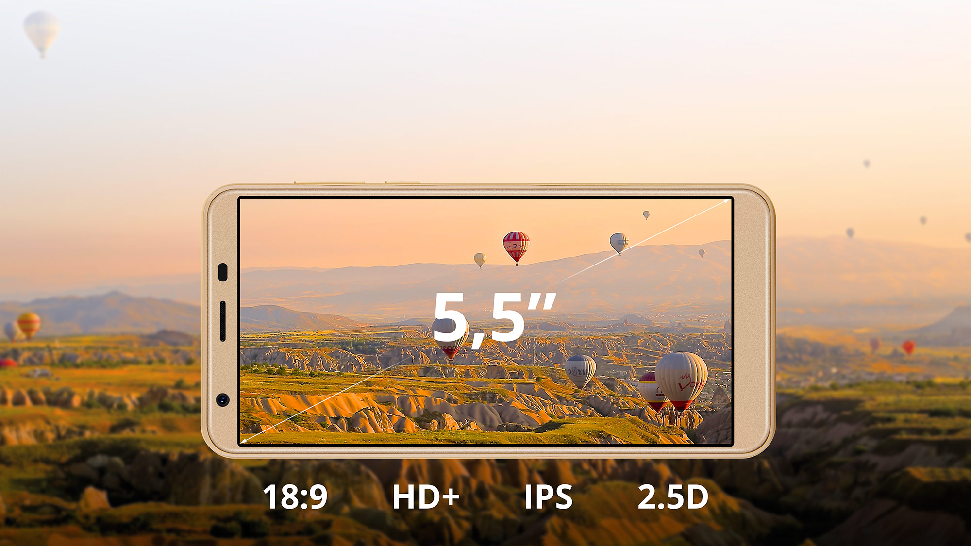 FLOW 6 de la Kruger&Matz are un ecran HD+ de 5.5-inch cu sticla rotunjita 2.5 D, avand un raport al imaginii de 18:9. Pe ecran va incapea astfel mai mult continut pe verticala, ceea ce va imbunatati confortul vizionarii pe Internet. 