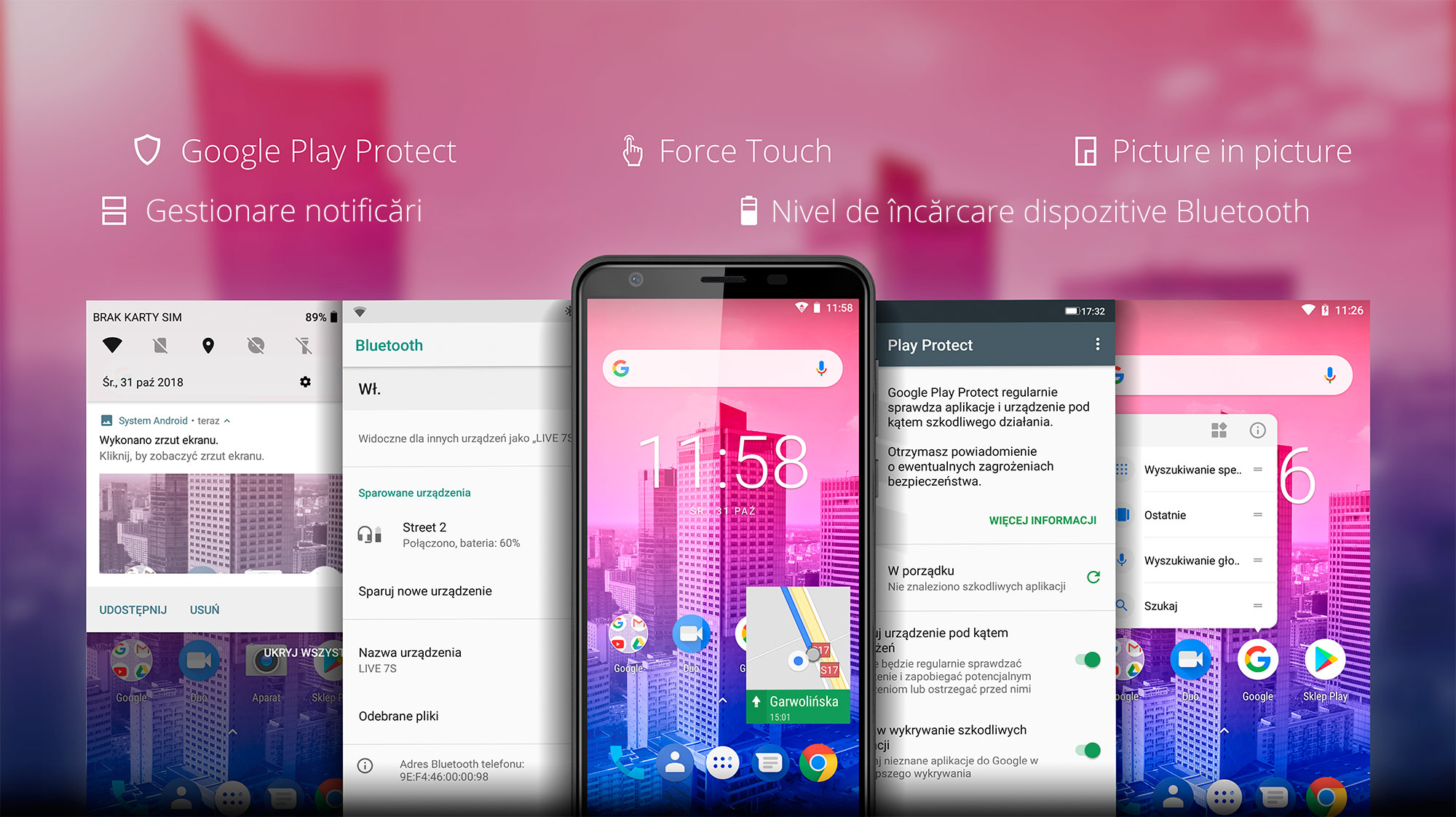Google Play Protect | Force Touch | Picture in picture | Gestionare notificari | Nivel de incarcare dispozitive Bluetooth 